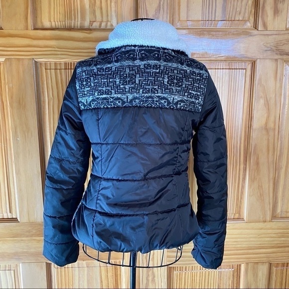 Bernardo Collection B Fleece Faux Fur Geometric Print Puffer Coat Black XS - Picture 7 of 13